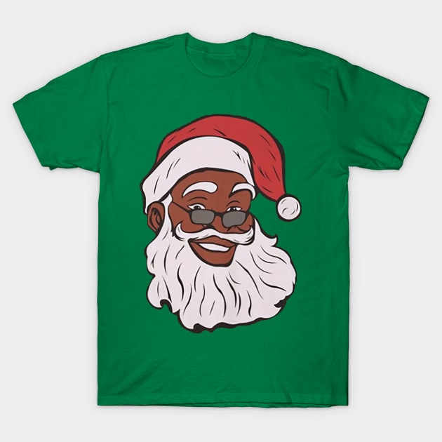 Black African American Santa Xmas T-Shirt by Distefano